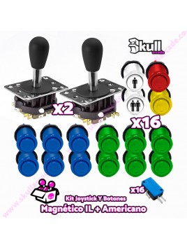 Kit joystick magnetico lorenzo y Botón Americano Cóncavo para maquinas recreativas arcade y bartop HDMI hyperspin