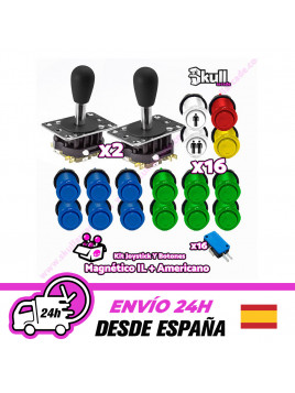 Kit joystick magnetico lorenzo y Botón Americano Cóncavo para maquinas recreativas arcade y bartop HDMI hyperspin