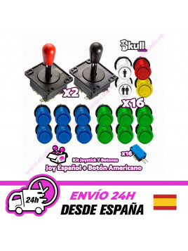 Kit completo recreativa maquina arcade Botón Cóncavo + Joystick Español